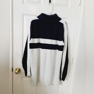 Apt 9 Black White Striped Turtleneck Sweater Oversized Button Detail XL